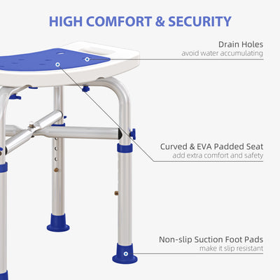 HOMCOM 44-51.5cm Aluminium Frame Shower/Bath Stool - White 