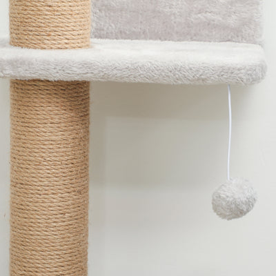 PawHut Wall Mounted Cat Shelves, Cat Climbing Wall with 4 Climbing Platforms, Jute Scratching Post and Toy Ball,180cm Tall, Light Grey 