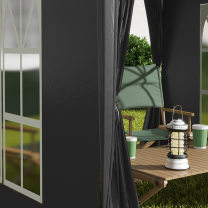 Outsunny 2 x 2 m Garden Pop Up Gazebo, Wedding Party Tent Marquee, Water Resistant Awning Canopy with Sidewalls, Windows, Carry Bag, Black 