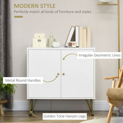 HOMCOM Storage Cabinet Slim Sideboard with Golden Hairpin Legs Adjustable Shelves for Living Room Dining Room Hallway White 