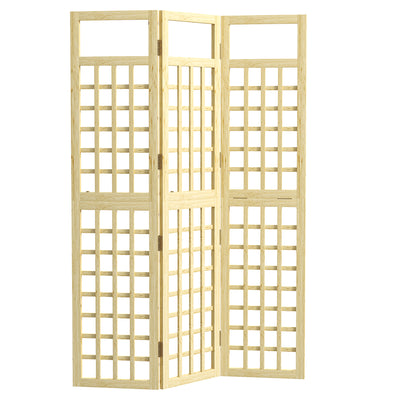 Outsunny 3-Panel Garden Privacy Screen, Freestanding Foldable Wooden Outdoor Divider/Trellis, Decorative Privacy Screen for Garden Patio Pool, 120 x 170 cm, Natural Wood Finish 