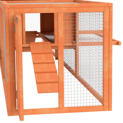 PawHut Wooden Rabbit Hutch with Run, Tray, Ramps, Asphalt Roof, 309 x 70 x 87cm, Orange 