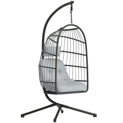 Outsunny Hanging Egg Chair, Indoor Outdoor Hammock Swing Chair with Stand, Safety Strap, Foldable Basket, Dark/Light Grey 