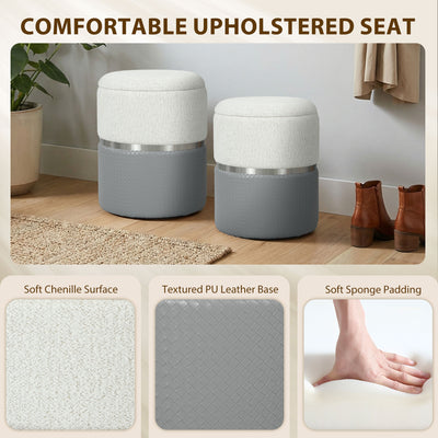 HOMCOM Nesting Round Ottoman with Storage Set of 2 - Cream/Grey 