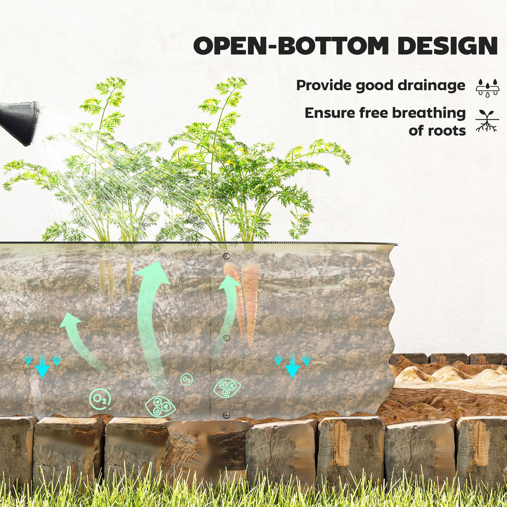 Outsunny Galvanised Raised Garden Bed, Metal Planter Box with Safety Edging, for Flowers, Herbs, Succulents, Cream White 