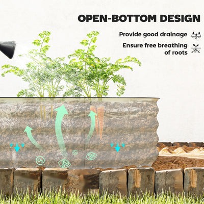 Outsunny Galvanised Raised Garden Bed, Metal Planter Box with Safety Edging, for Flowers, Herbs, Succulents, Cream White 