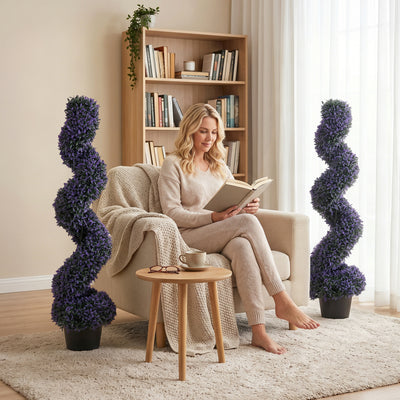 HOMCOM Decorative Artificial Plants Set of 2, UV Resistant Fake Plants in Pot for Indoor Outdoor Decor, 120 cm, Purple