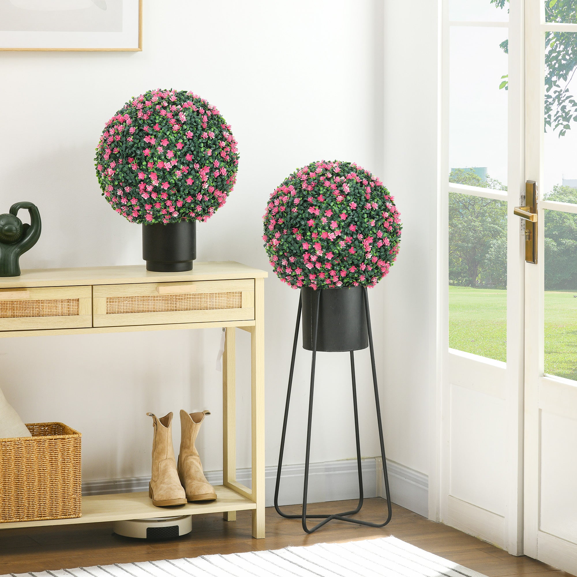 HOMCOM Set of Two Artificial Boxwood Balls Plants - Pink 