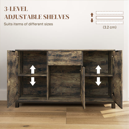 HOMCOM Sideboard, Industrial Storage Cabinet with Doors, Drawer, Cupboard and Adjustable Shelves for Living Room, Dining Room, Hallway, Rustic Brown 