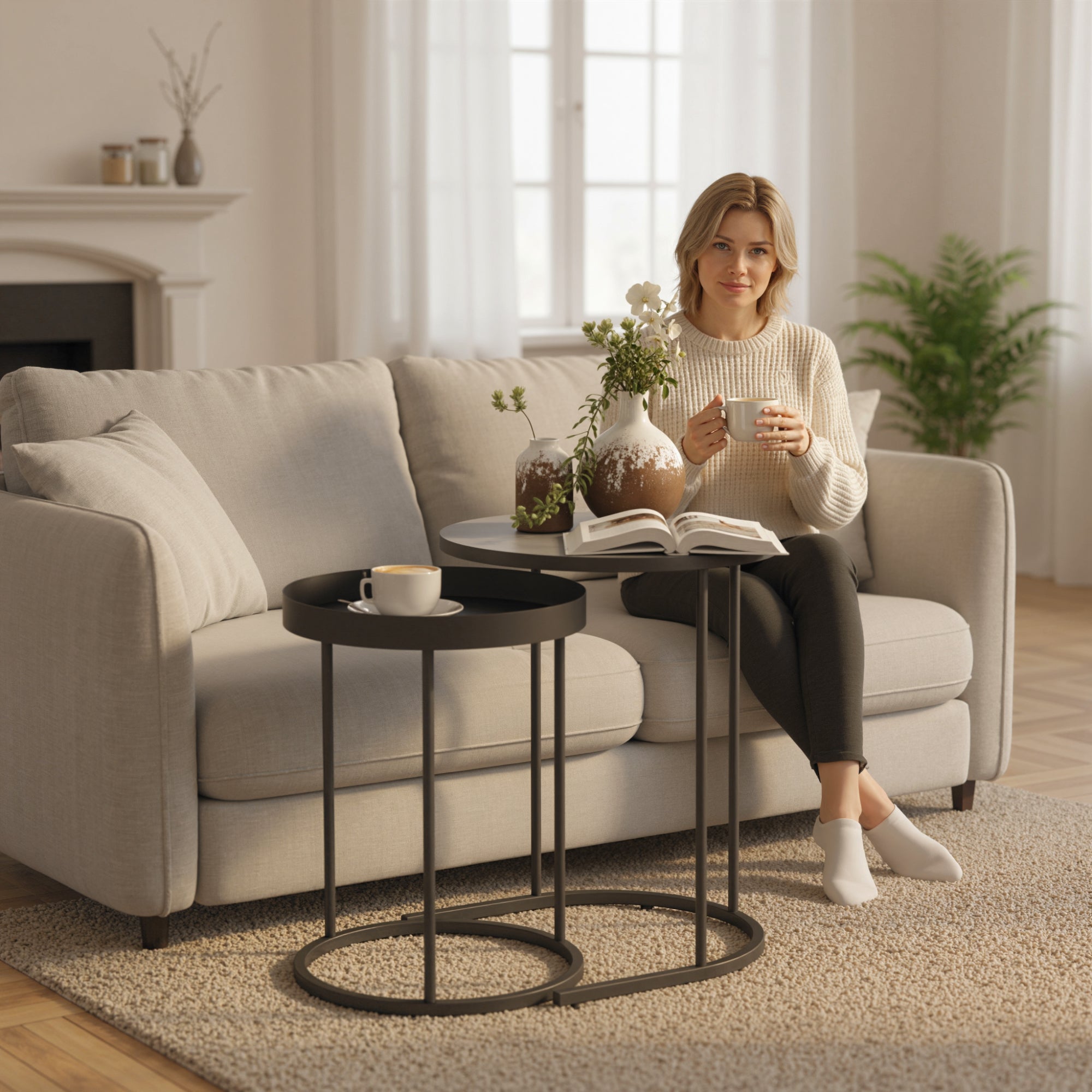 HOMCOM Set of Two Industrial Nesting Tables - Grey 