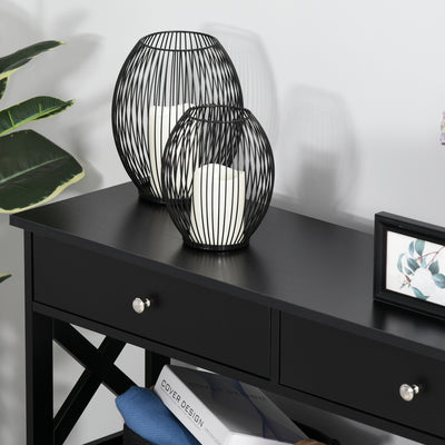 HOMCOM Console Table Side Desk w/ Shelves Drawers Open Top X Support Frame Living Room Hallway Home Office Furniture Black 