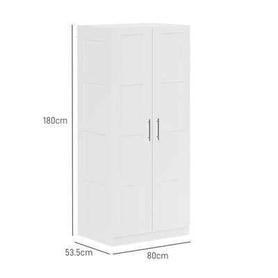 HOMCOM Double Paneled Door Wardrobe, with Shelves - White 