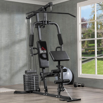 HOMCOM Multi-Exercise Gym Station, with 45kg Weight Stack, for Full Body Workout 