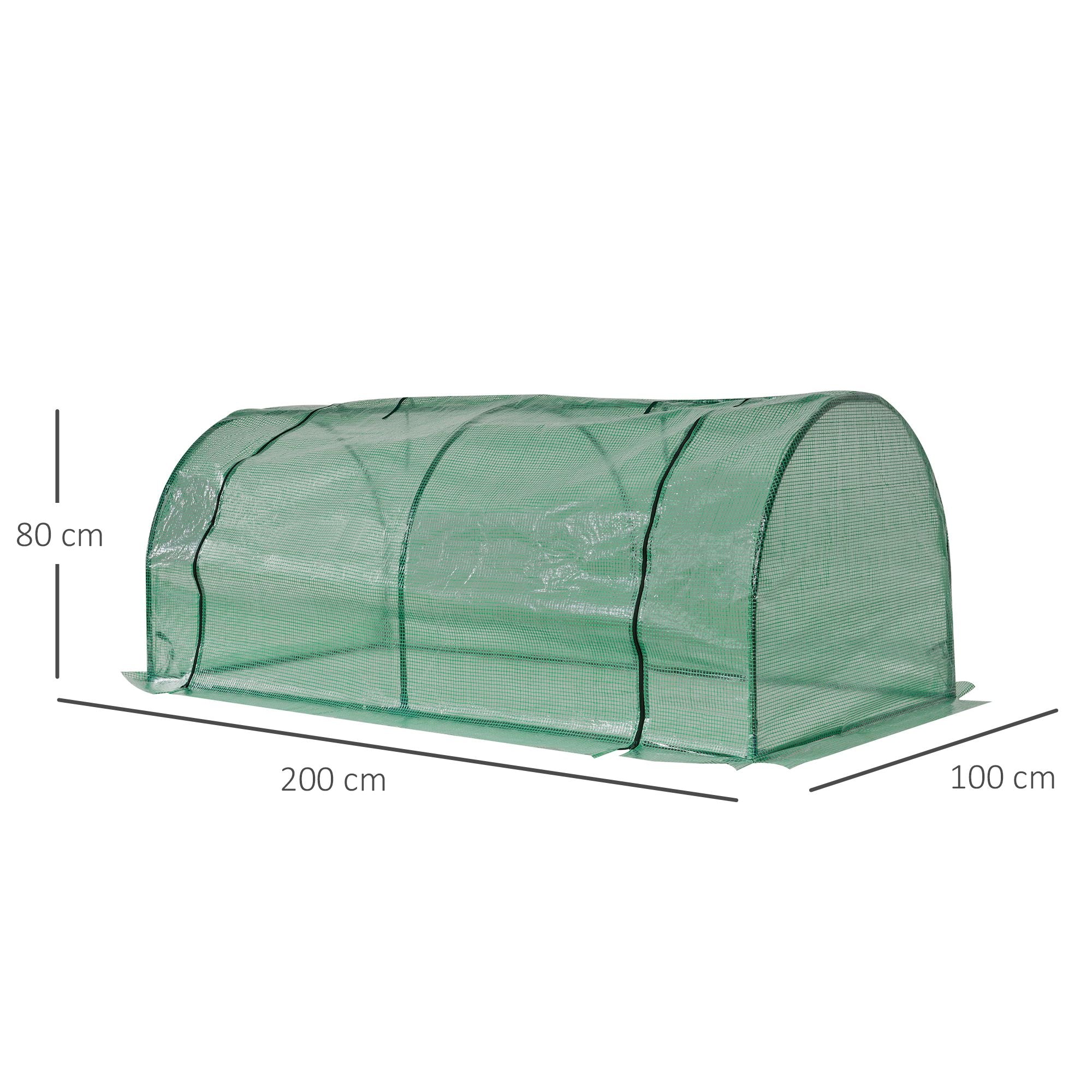 Outsunny Tunnel Greenhouse Green Grow House for Garden Outdoor, Steel Frame, PE Cover, Green, 200 x 100 x 80cm 