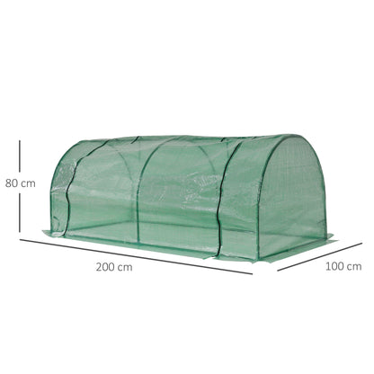 Outsunny Tunnel Greenhouse Green Grow House for Garden Outdoor, Steel Frame, PE Cover, Green, 200 x 100 x 80cm 