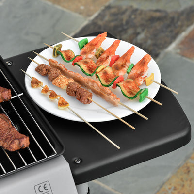 Outsunny 2 Burner Gas BBQ Trolley with Lid, 5.6 kW Gas Barbecue Grill with Wheels, Side Shelves, Grey 