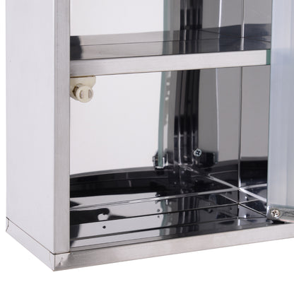HOMCOM Stainless Steel wall mounted Medicine Cabinet with 2 Shelves + Security Glass Door Lockable 48 cm(H) 