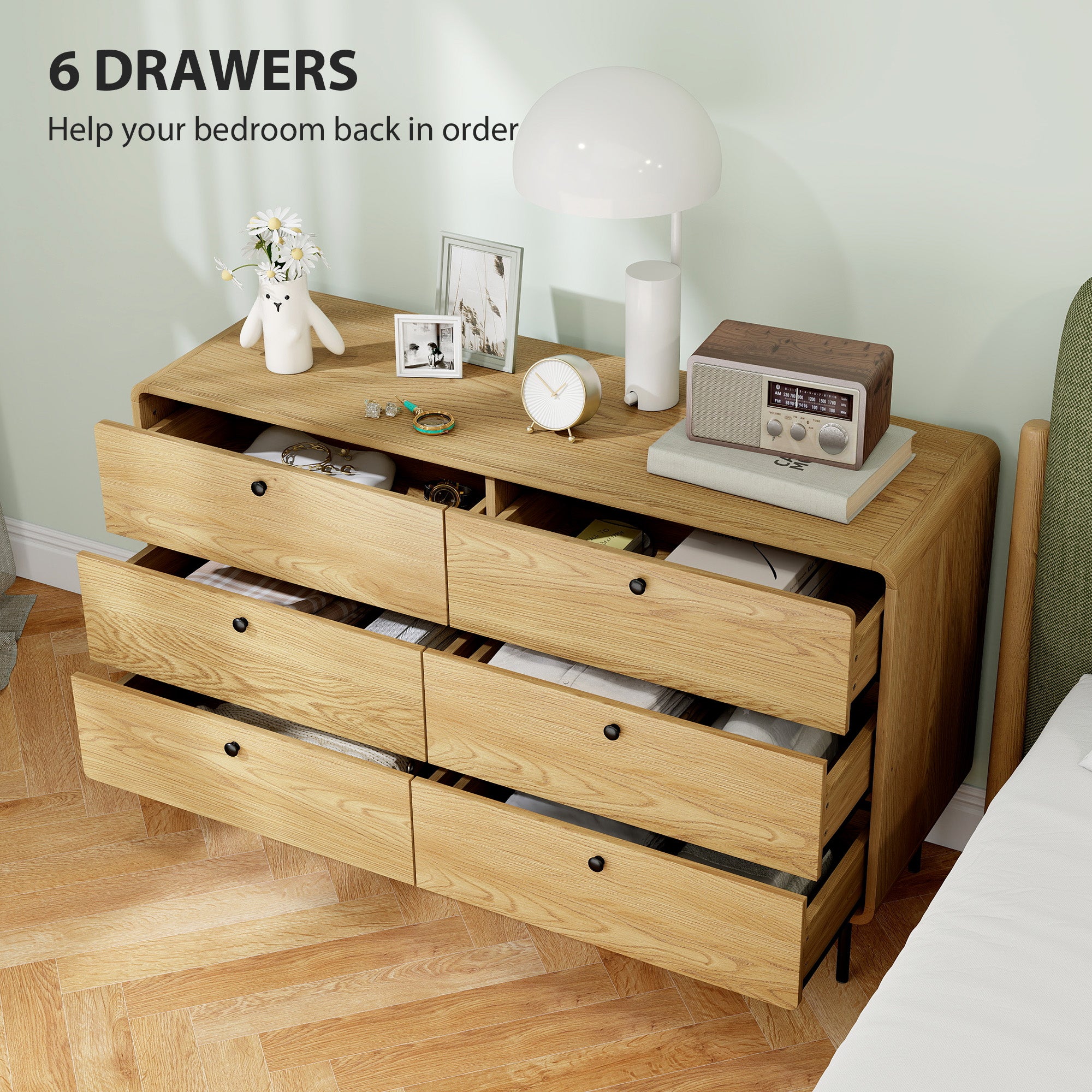 HOMCOM Chest of Drawers, 6 Drawer Dresser - Oak 