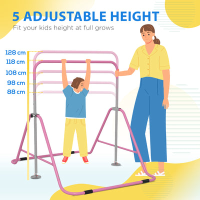HOMCOM Kids Gymnastic Bar, with Adjustable Height, Foldable Horizontal Bars - Pink 