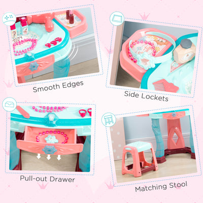 AIYAPLAY 31 Piece Kids Dressing Playset, with Magical Princess Mirror, Light and Sound - Pink and Blue 