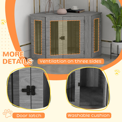 PawHut 2 in 1 Dog Crate Furniture Side Table, with Cushion, 104 x 55 x 63cm - Grey 