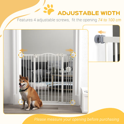 PawHut Pressure Fit Dog Stair Gate No Drilling Safety Gate Auto Close for Doorways, Hallways, 74-100cm Adjustable, 94cm Tall, White 
