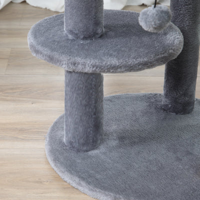 PawHut 104 cm Cat Tree, Cat Condo Tree Tower, Cat Activity Centre with Scratching Posts, Plush Perch, Hanging Ball - Grey 