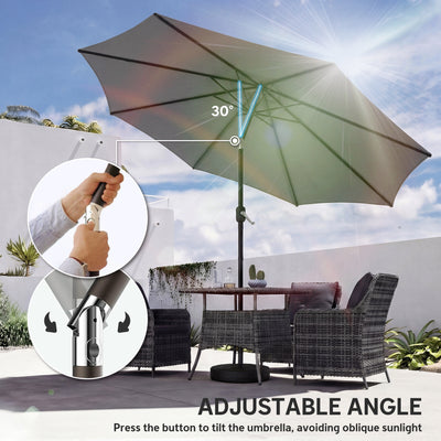 Outsunny 2.7 m Garden Parasol Umbrella with Cross Base and Sandbag, Retractable Ribs, Outdoor Table Market Umbrella, Light Grey 