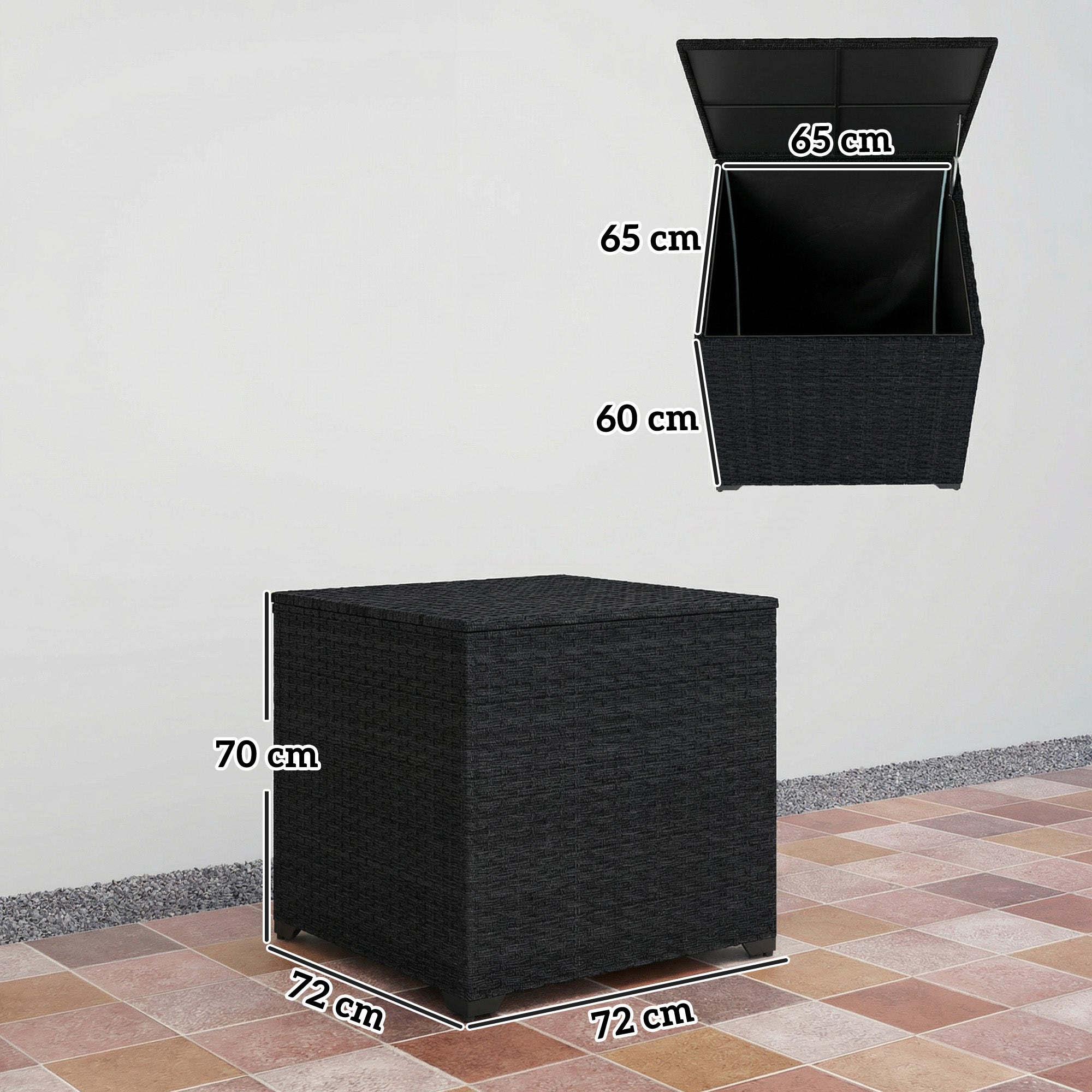 Outsunny 253L Garden Storage Box, Rattan Deck Box with Zipped Liner, Safe Pneumatic Rod, Patio Storage Container, Black 