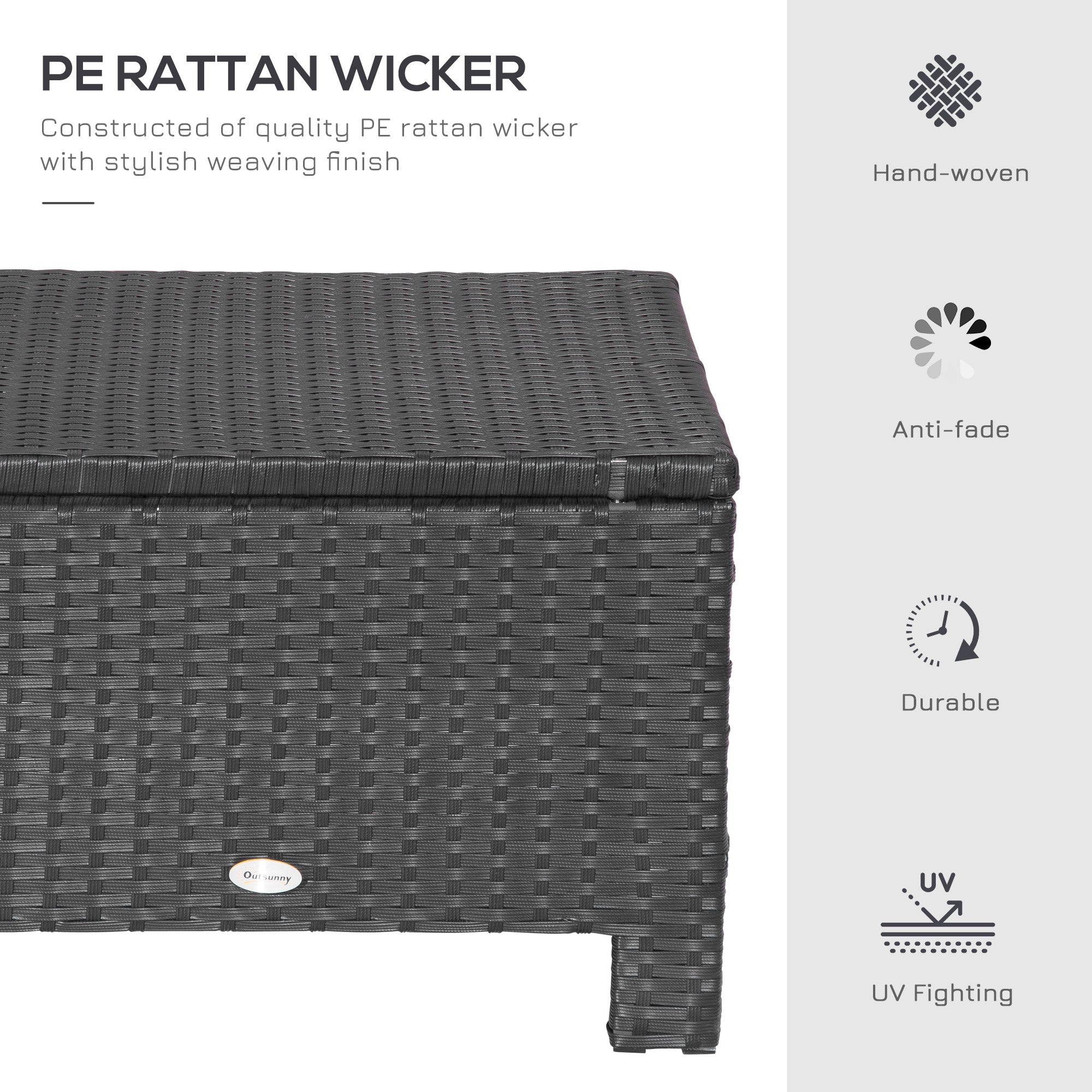 Outsunny Rattan Footstool Wicker Ottoman with Padded Seat Cushion Outdoor Patio Furniture for Garden Poolside Living Room, 50 x 50 x 35 cm, Black 