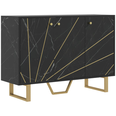 HOMCOM Sideboard Storage Cabinet, Modern Storage Cupboard with Adjustable Shelves and Metal Legs for Living Room, Kitchen, Dining Room, Entryway, Black Marble Tone 