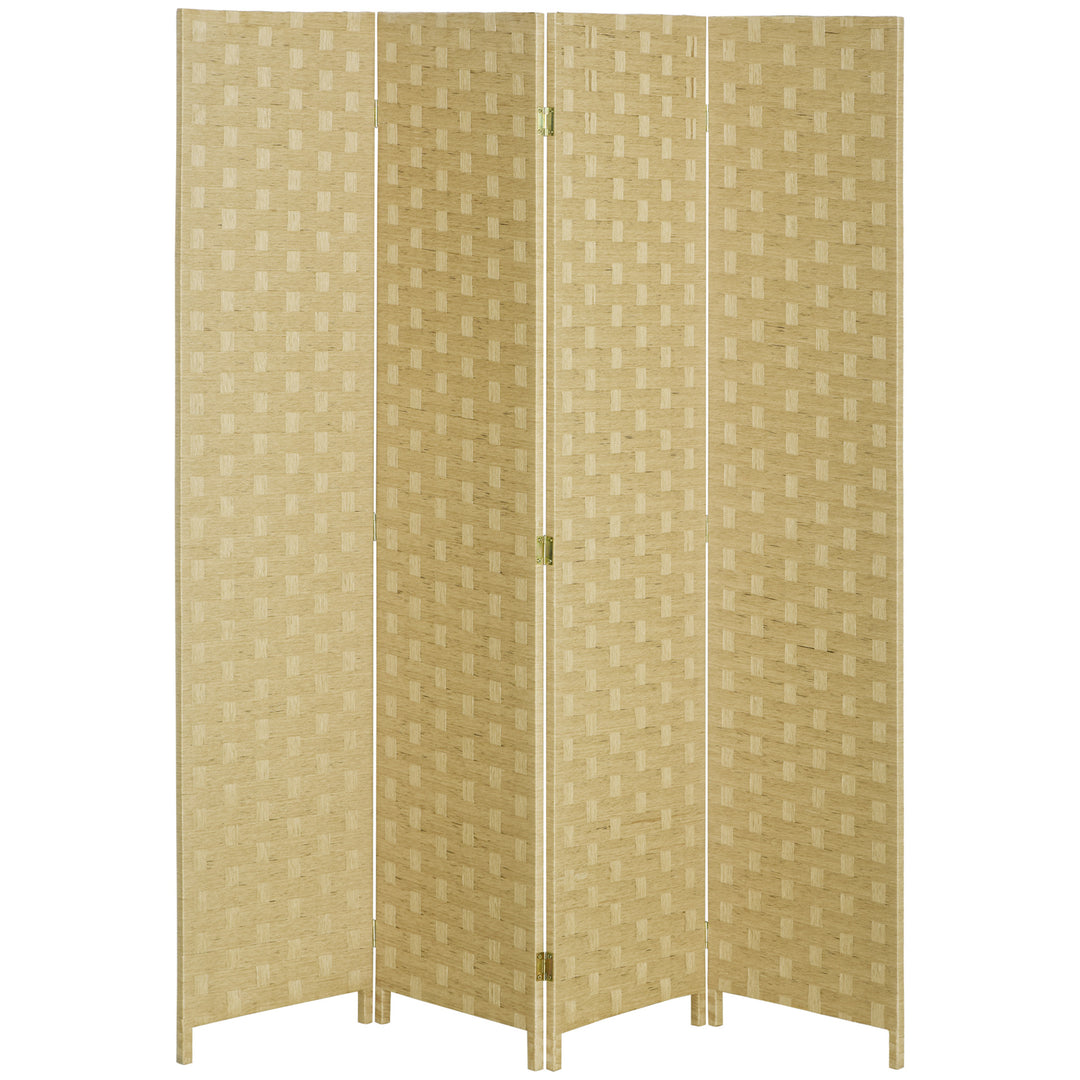 HOMCOM 4-Panel Room Dividers, Wave Fibre Freestanding Folding Privacy Screen Panels, Partition Wall Divider for Indoor Bedroom Office, 170 cm, Brown 
