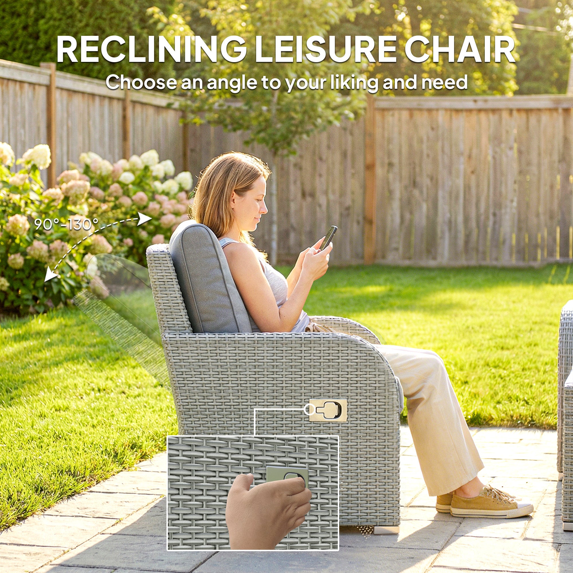 Outsunny Six-piece Rattan Garden Furniture Set with Reclining Armchairs - Dark Grey 