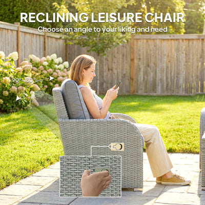 Outsunny Six-piece Rattan Garden Furniture Set with Reclining Armchairs - Dark Grey 