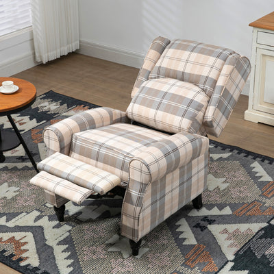 HOMCOM Wingback Recliner Armchair for Living Room, Pushback Reclining Chair with Round Armrests, Footrest and Rubber Wood Legs, Khaki 