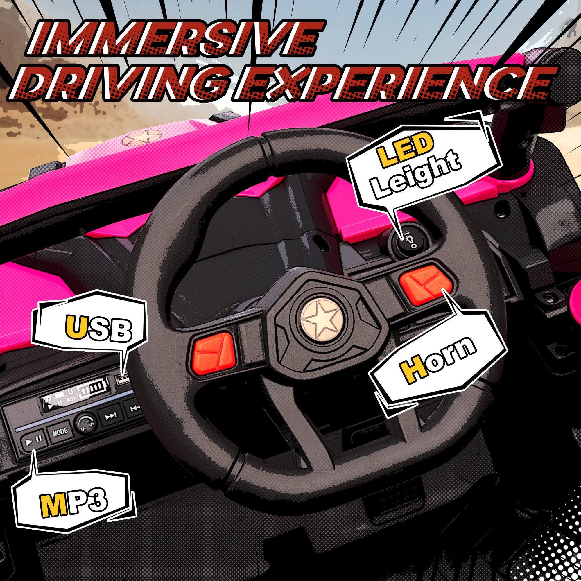 AIYAPLAY 12V Kids Ride On Car with Remote Control, Kids Electric Car with Suspension System, Music, for Kids 3-5 Years, Pink