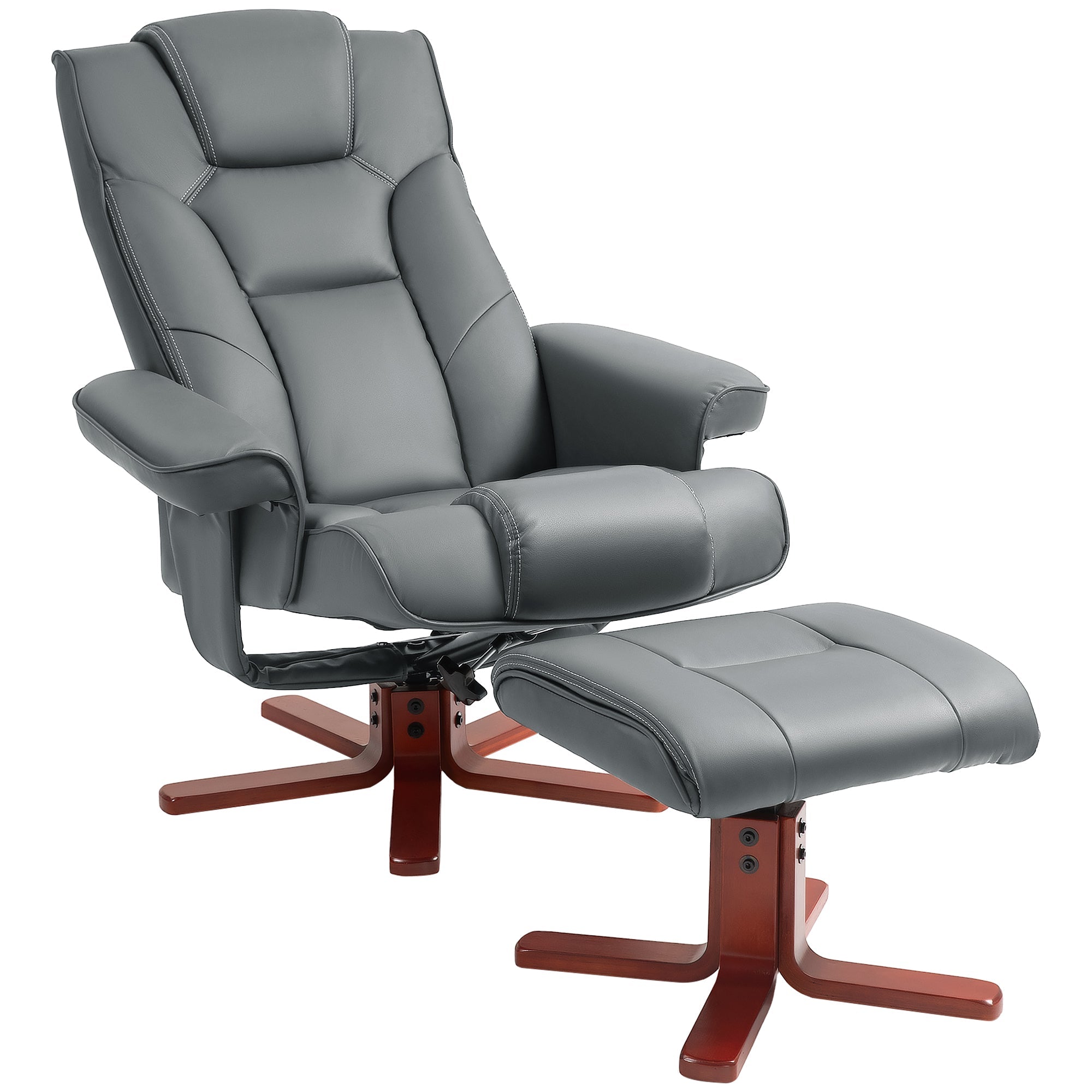 HOMCOM Faux Leather Manual Recliner and Footstool Set - Grey 