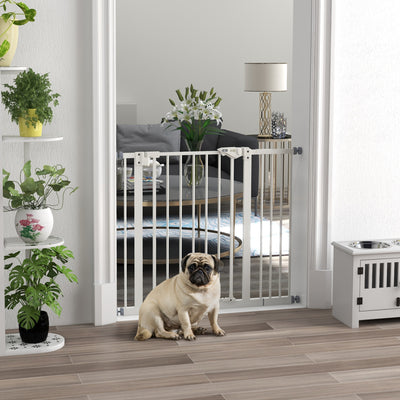 PawHut Metal 74-94cm Wide Adjustable Dog Gate White 