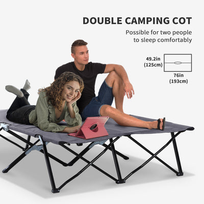 Outsunny Double Camping Cot Bed, with Bag - Grey 