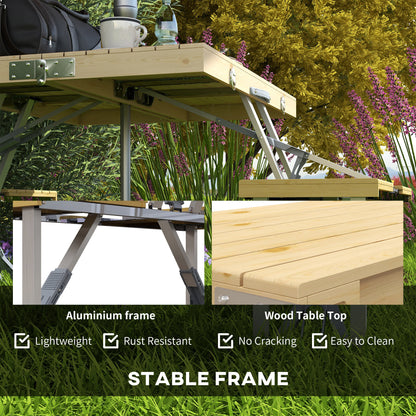 Outsunny Aluminium Frame Folding Picnic Table, Portable Camping Table and Chairs Set with Umbrella Hole 