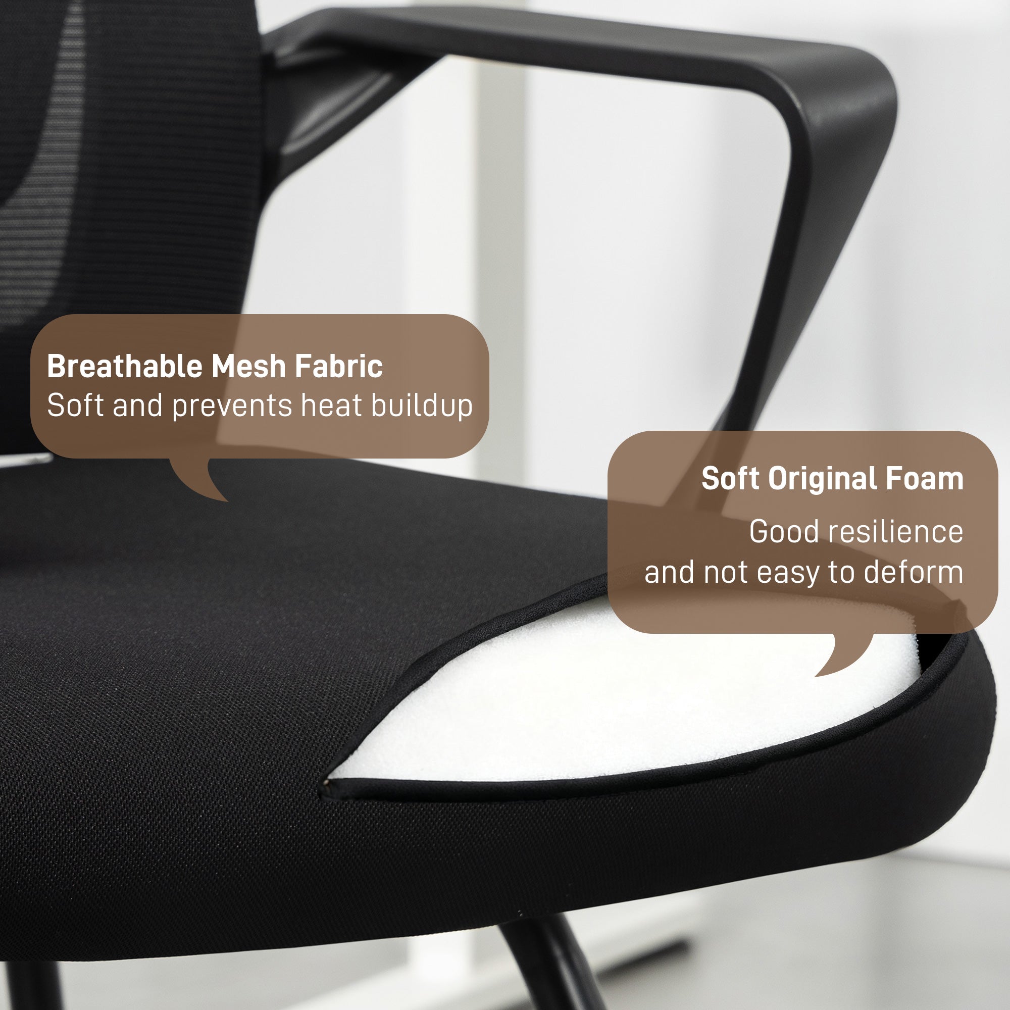 HOMCOM Desk Chair No Wheels, Office Chair with Mesh Back, Lumbar Support, Metal Base for Waiting Room, Conference Room, Black 