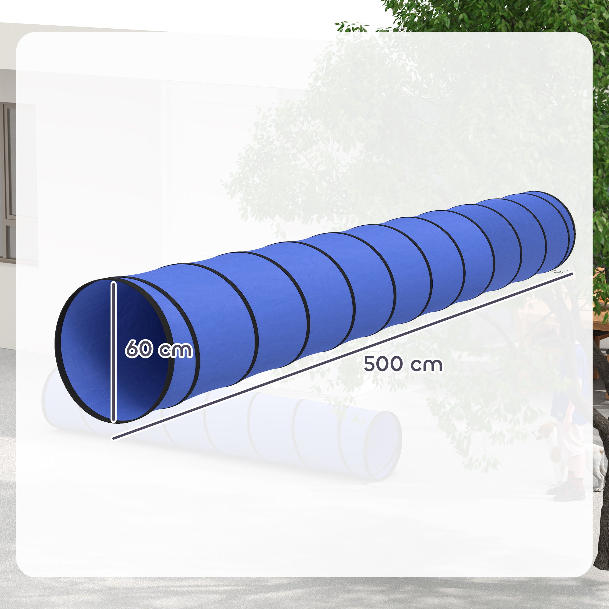 PawHut Dog Tunnel, 500 x 60 cm, Foldable Play Tunnel with 6 Pegs and Bag, Tear-Resistant Outdoor Dog Agility Equipment, Blue 