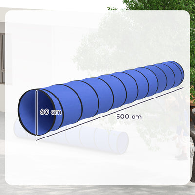 PawHut Dog Tunnel, 500 x 60 cm, Foldable Play Tunnel with 6 Pegs and Bag, Tear-Resistant Outdoor Dog Agility Equipment, Blue 