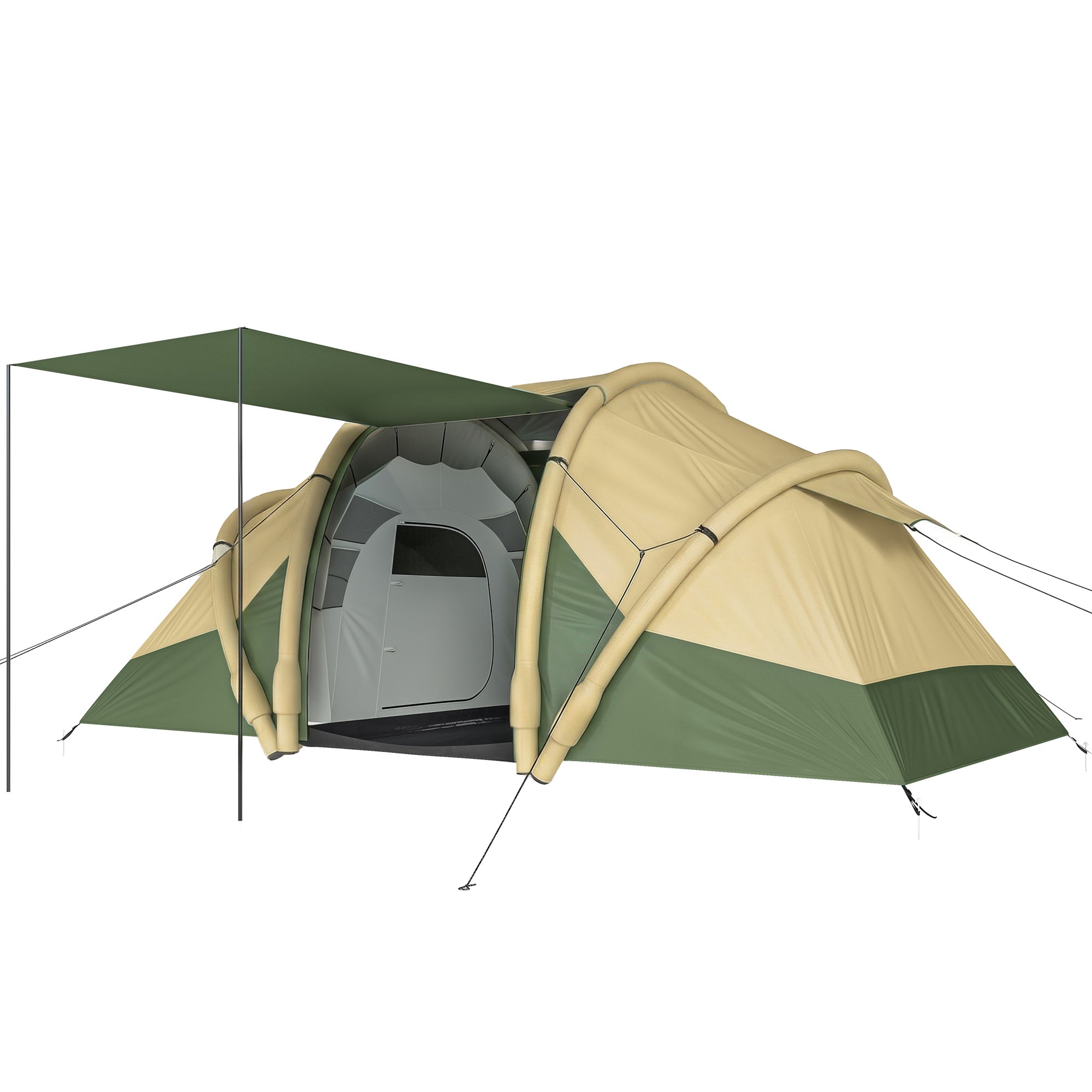 Outsunny Inflatable Tent 2 Bedroom 3000mm Waterproof Windproof Air Tent with Carry Bag for 4 Person 