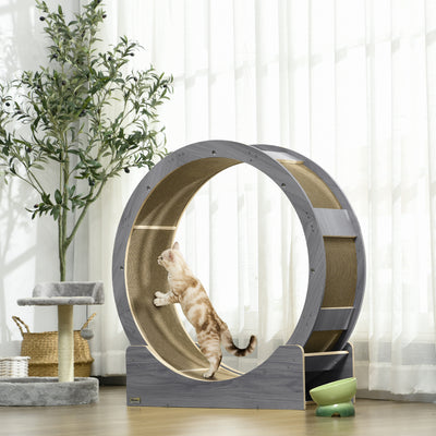 PawHut Cat Wheel with Brake, Scratching Pads - Grey 