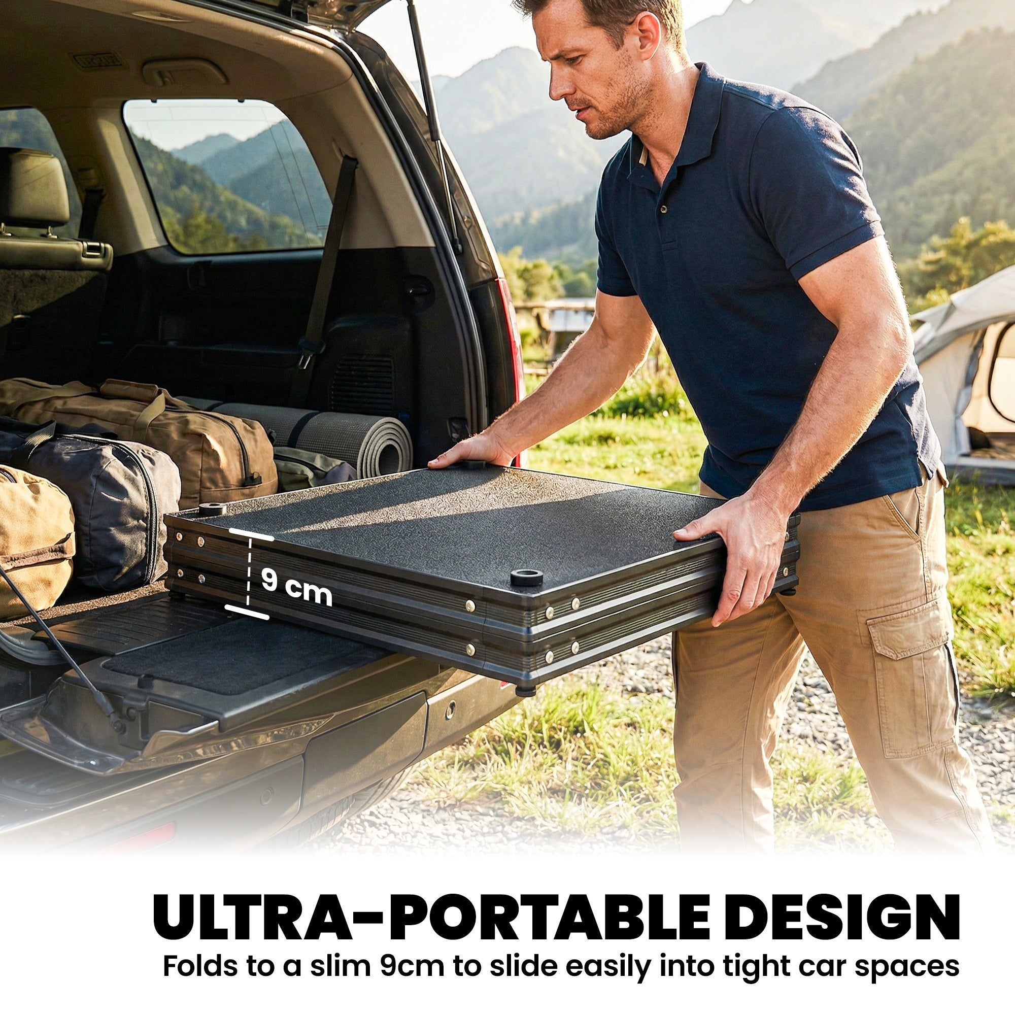 Outsunny Camping Camping Cupboards, Folding Portable Kitchen Table with 3-Tier Storage, Black 