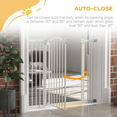 PawHut Metal 74-100cm Adjustable Pet Gate Safety Barrier w/ Auto-Close Door White 