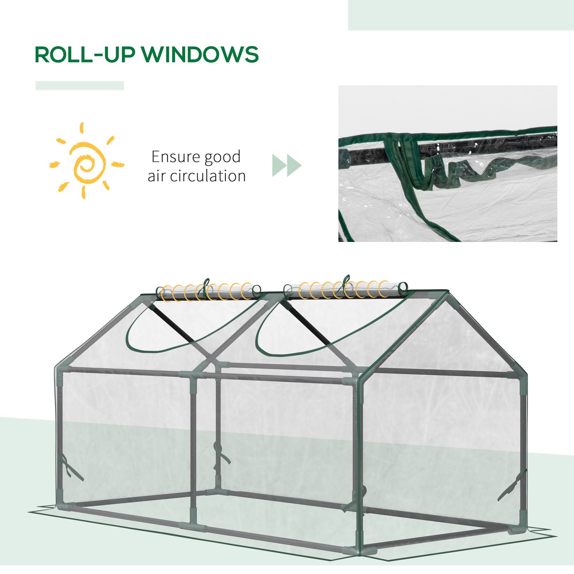 Outsunny Mini Greenhouse Portable Flower Planter Vegetable Grow House for Garden Backyard with Zipped Windows, 120 x 60 x 60 cm, Clear 