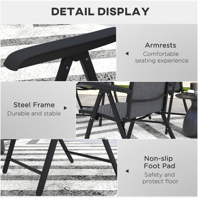 Outsunny Set of Two Folding Garden Chairs, with Seven-Position Adjustable Backs - Grey 