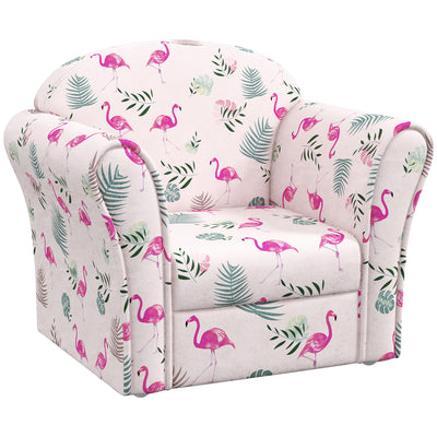 AIYAPLAY Kids Armchair with Flamingo Design, Wooden Frame, for Bedroom, Playroom, Kids Room - Pink 